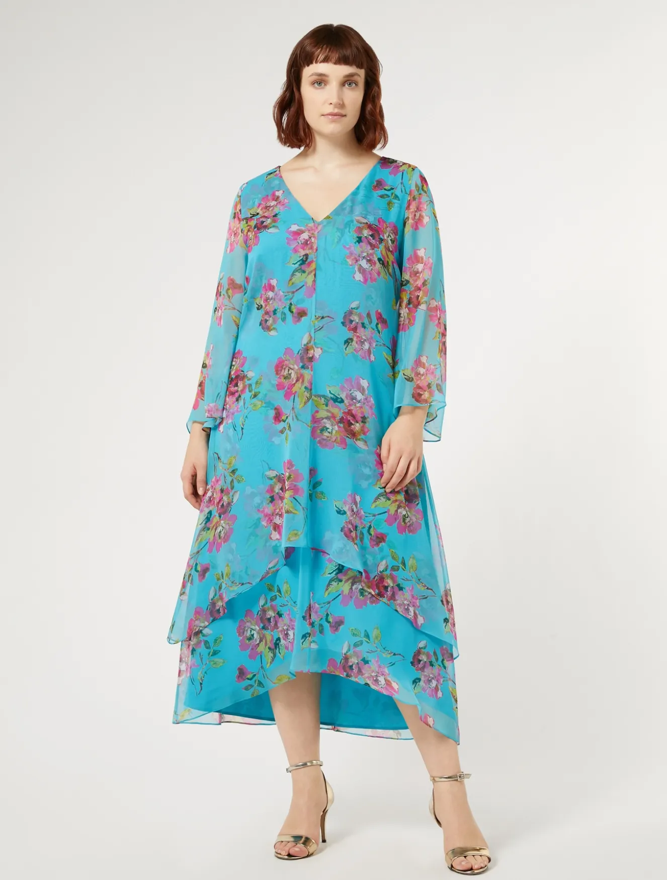 Shop Marina Rinaldi Abito in georgette di seta TURCHESE