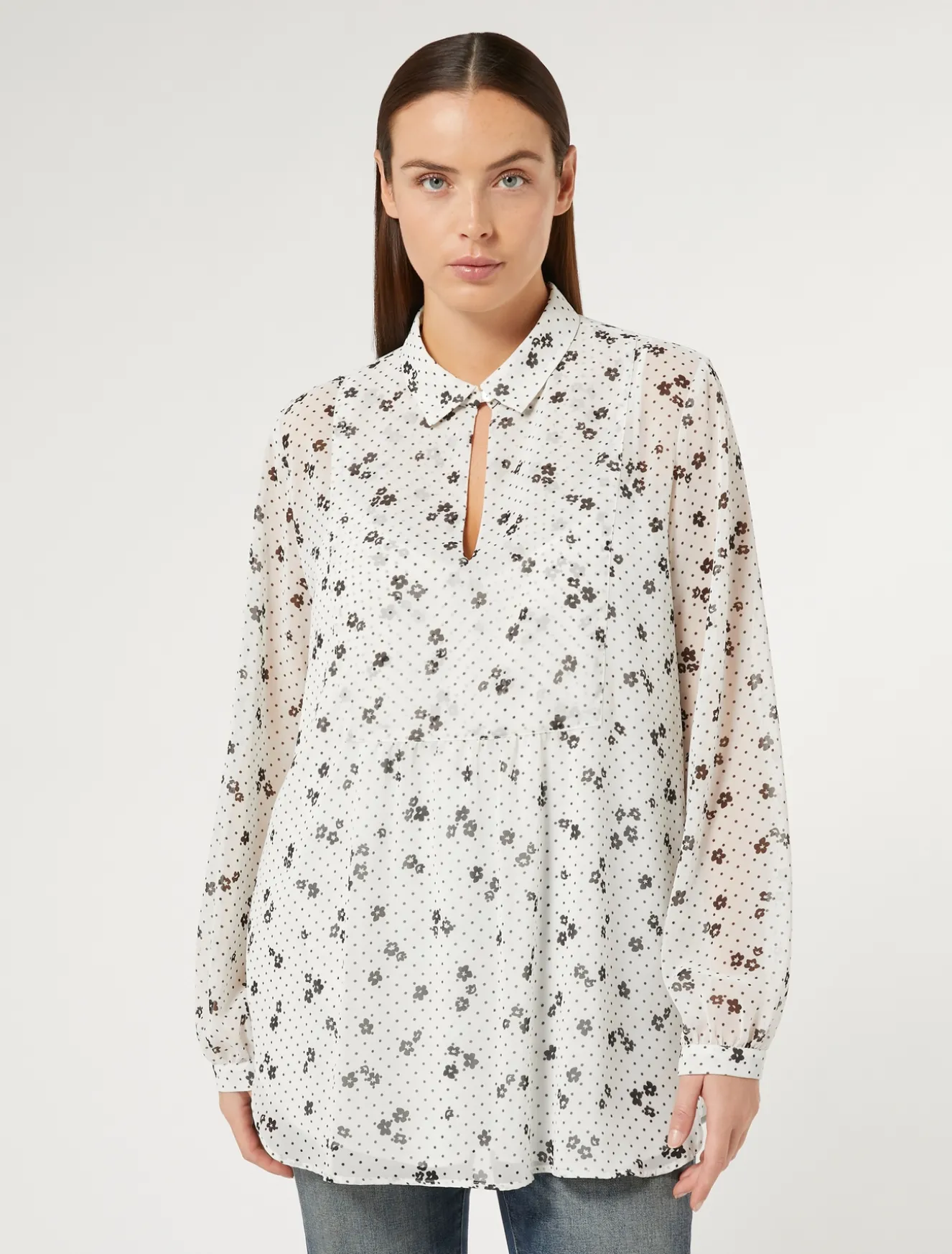 New Marina Rinaldi Blusa in georgette stampata BIANCO